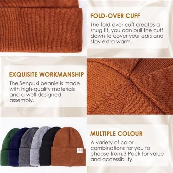 3 Pack Women\'s Satin Lined Knit Soft Winter Beanie Hats